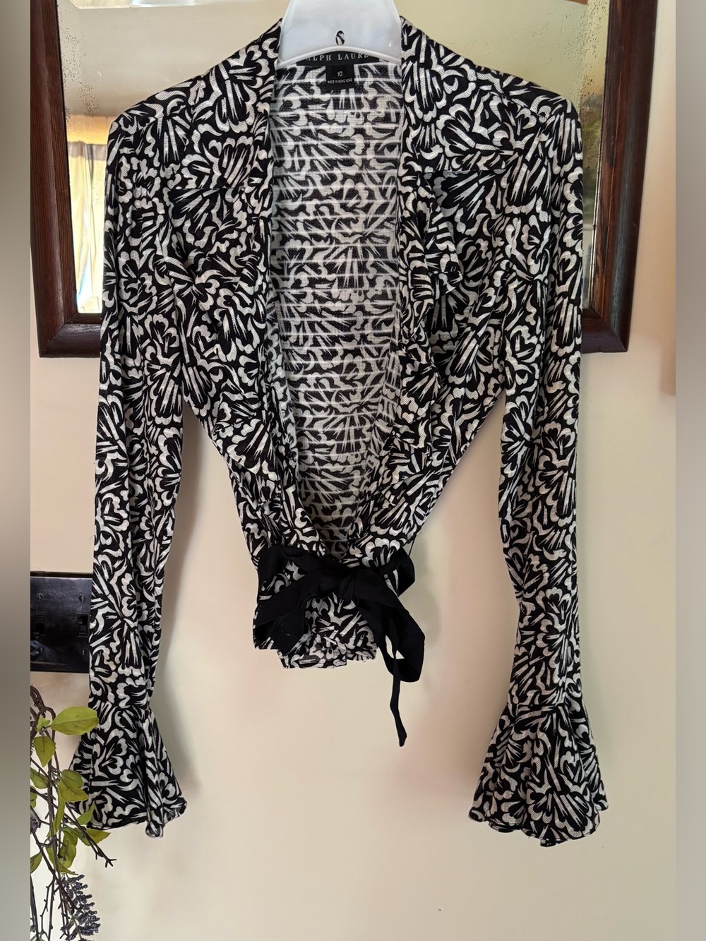 VTG Ralph Lauren Black Label Wrap Top Y2K Old Money Bell Sleeve Ruffle Belted 10 - Picture 1 of 12